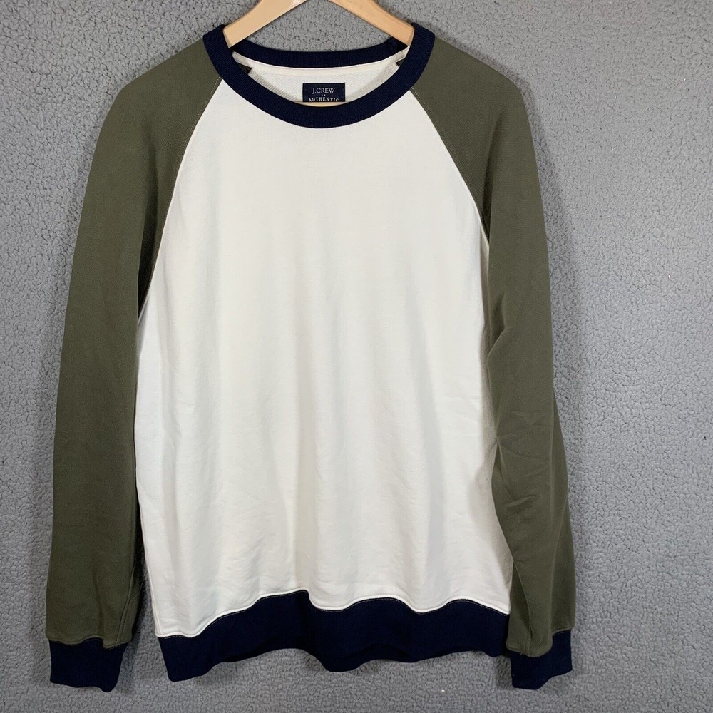 J Crew Authentic Fleece Crew Neck Sweatshirt Men's XL White Blue Green Soft EUC